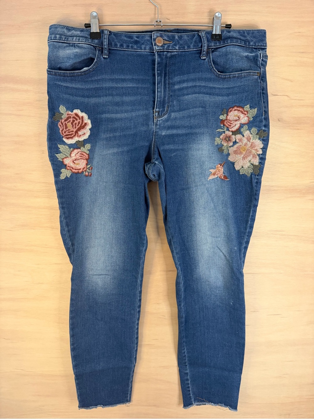 a.n.a Blue Skinny Jeans with Rose Embroidery